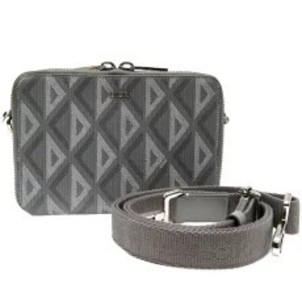 Christian Dior Messenger Pouch Clutch CD Diamond Canvas Body Bag Gray